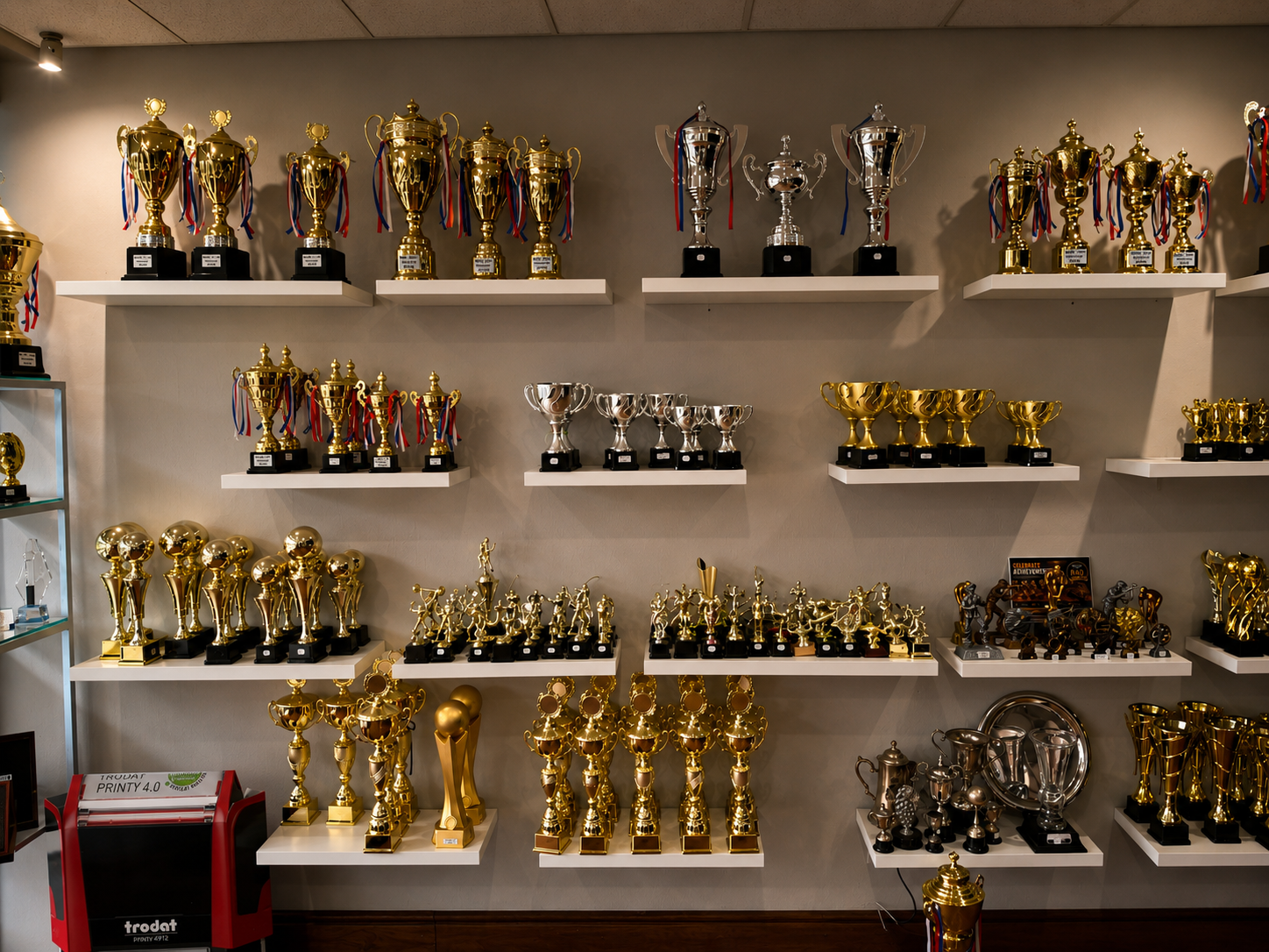 Gold and Silver Trophies Display